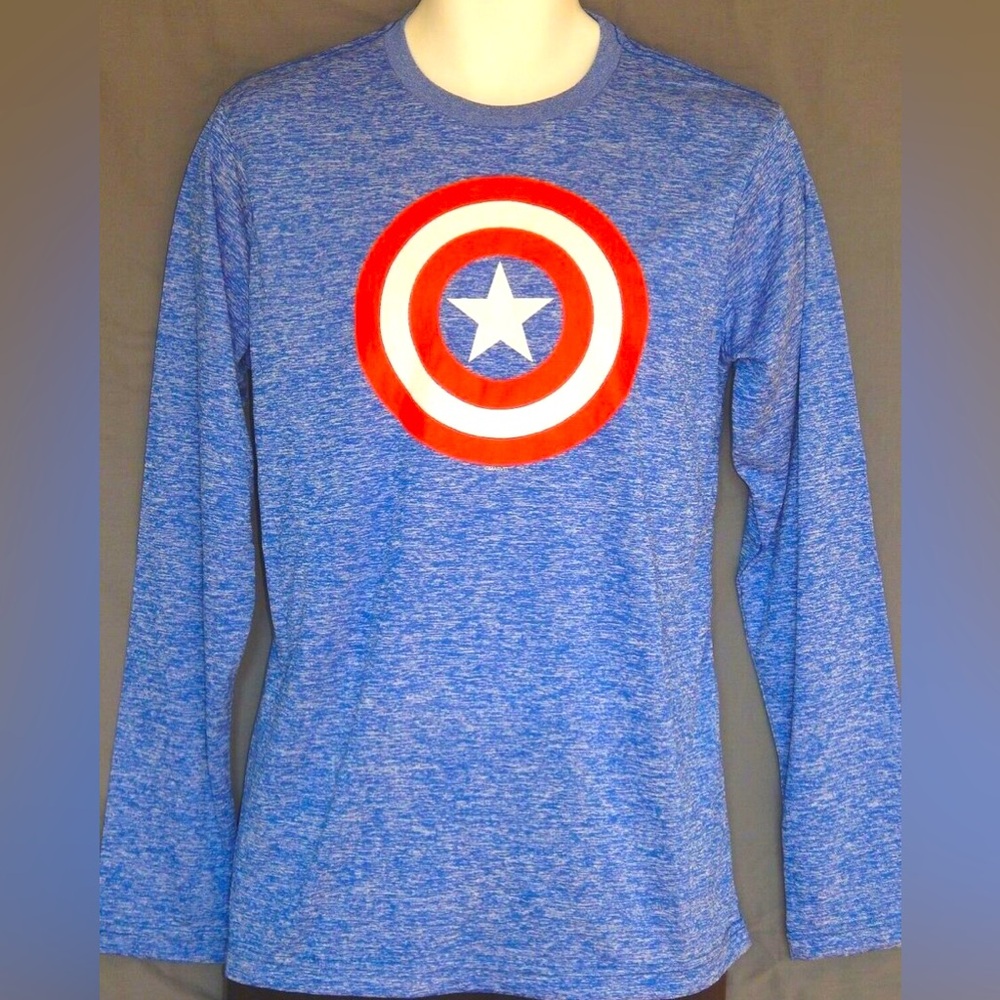 Men’s Blue Dry Fit Captain America Long Sleeve Tee